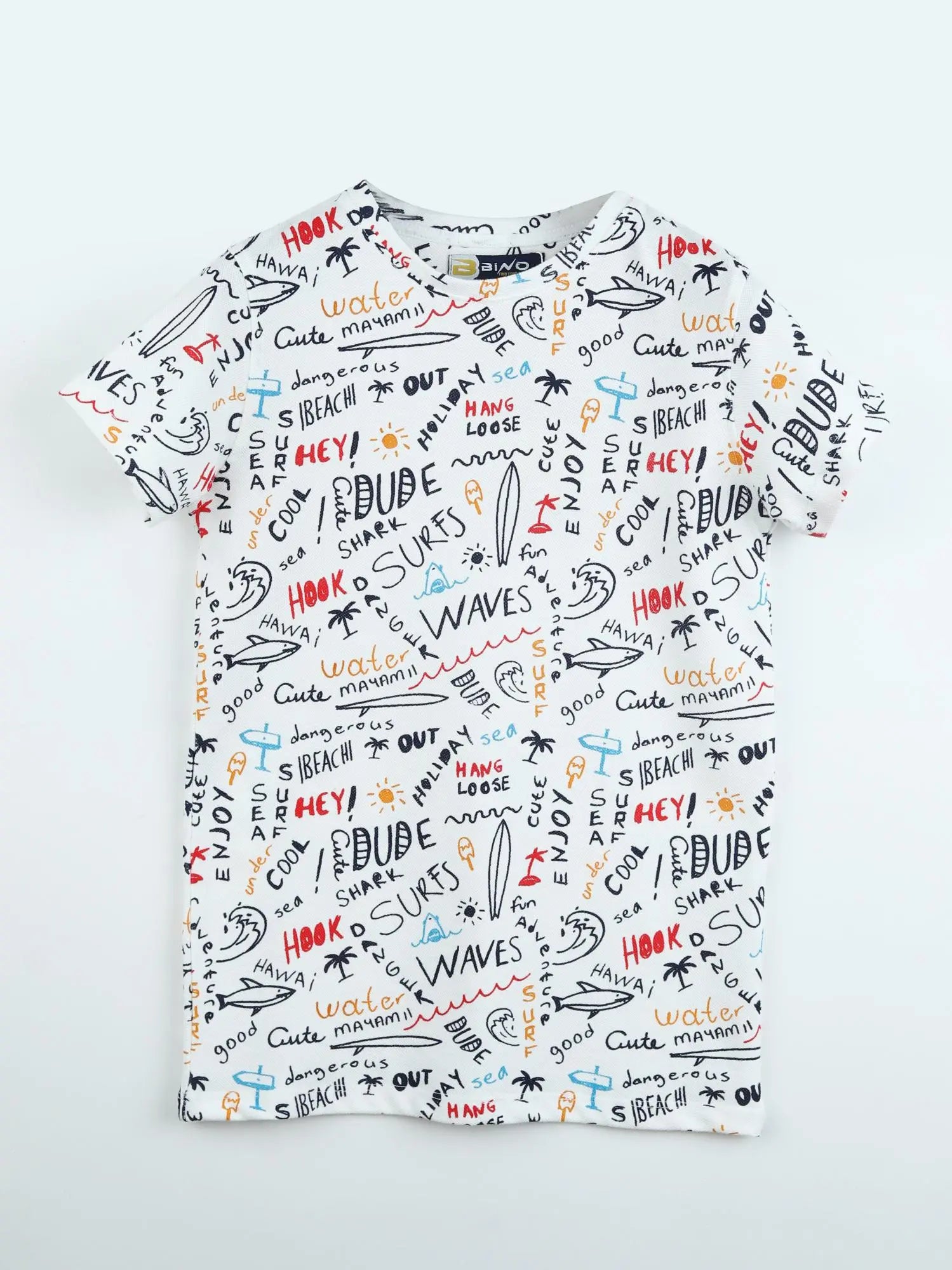 تي شيرت أبيض لطفل بقصة روند