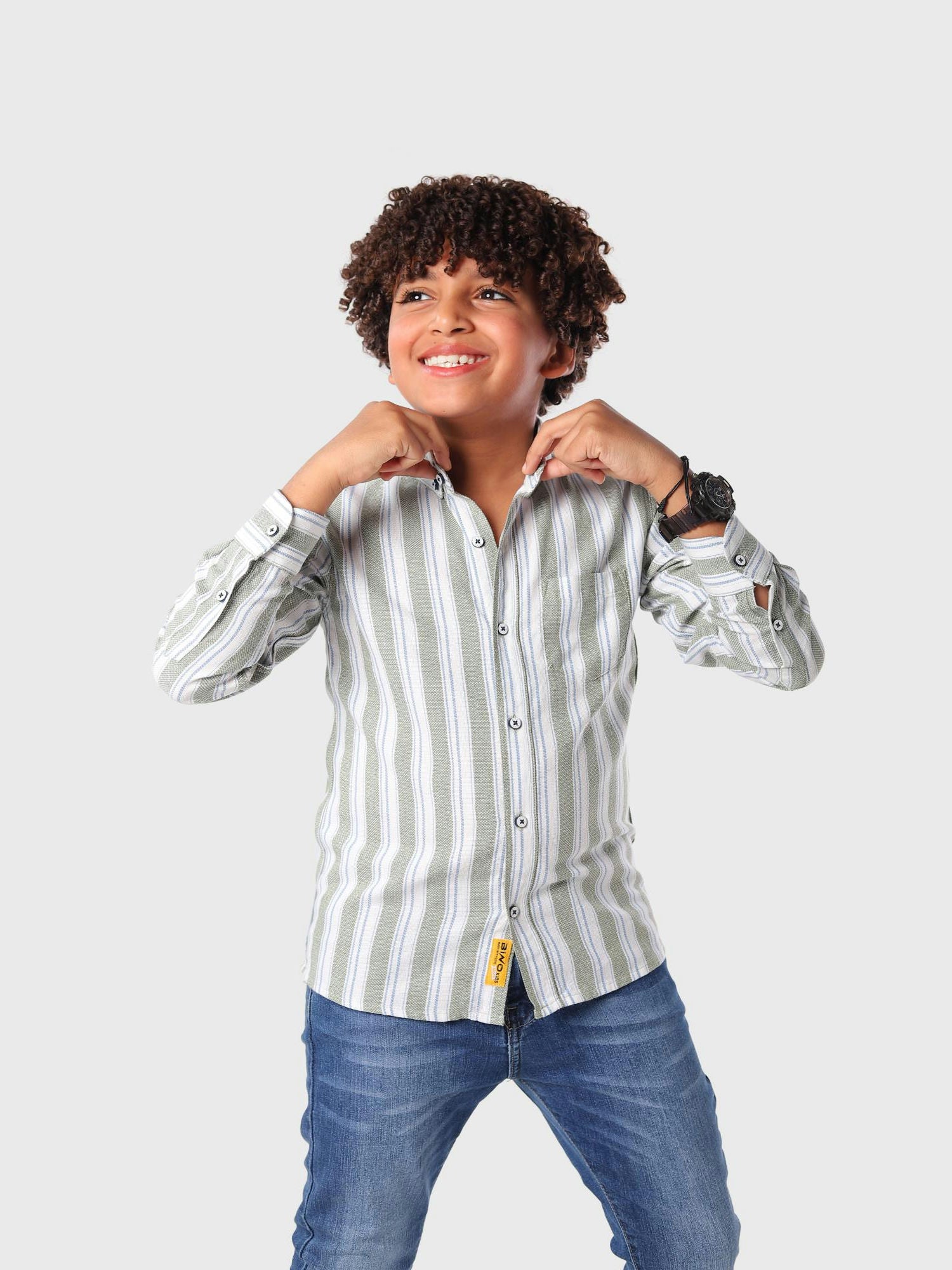 قميص كم طويل زيتى للأطفال