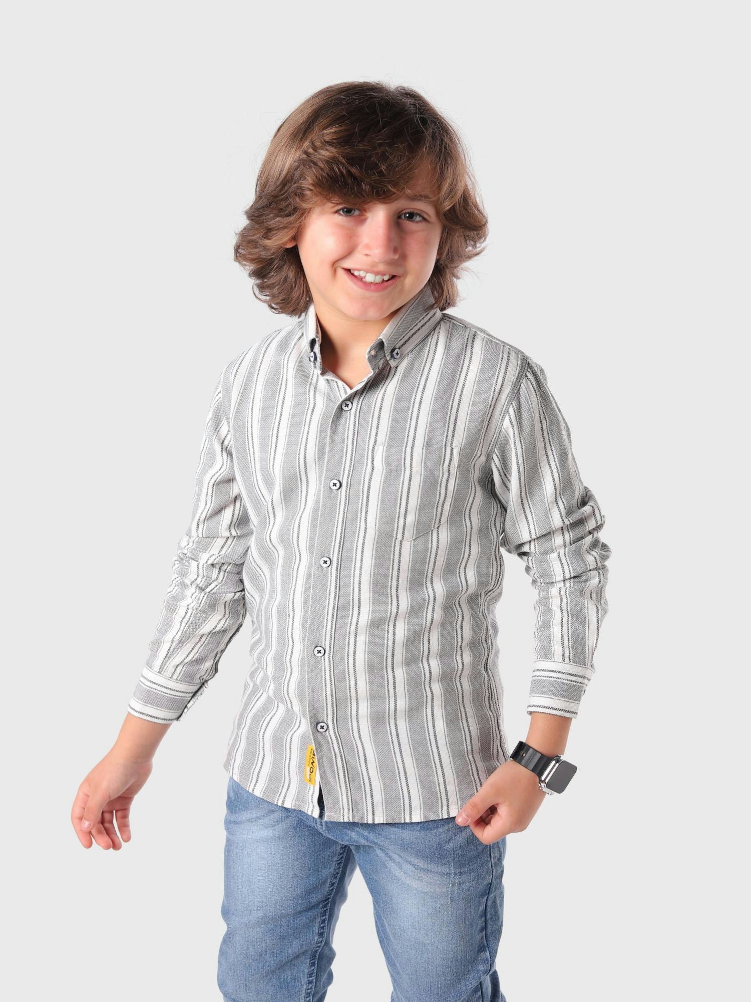 قميص أطفال رصاصي كم طويل