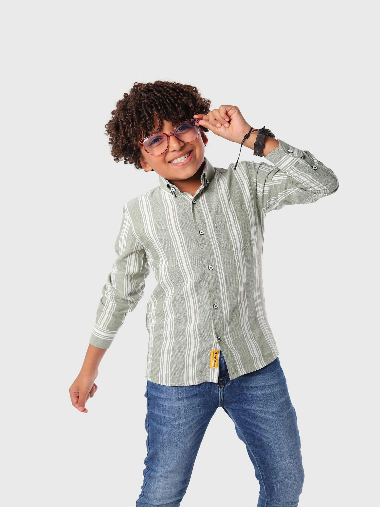 قميص كم طويل زيتى لطفل
